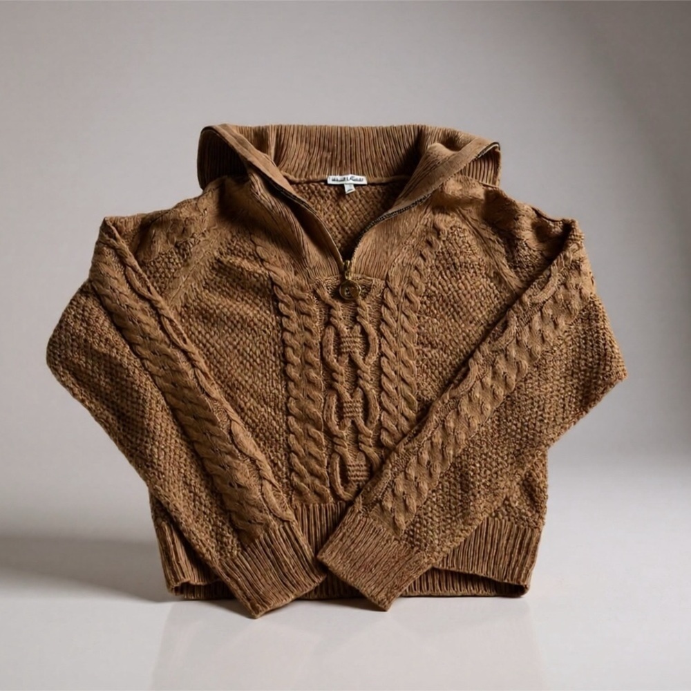 Derek Heart Brown Cable Knit Turtleneck Sweater - Picture 2 of 6
